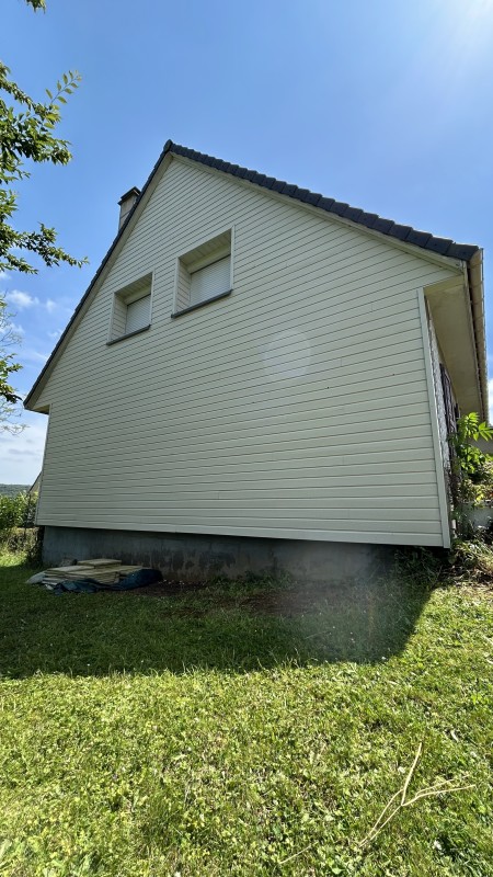 Nettoyage de verdissure sur une façade en clin peint avec un nettoyant écologique à Montville proche de Rouen 76